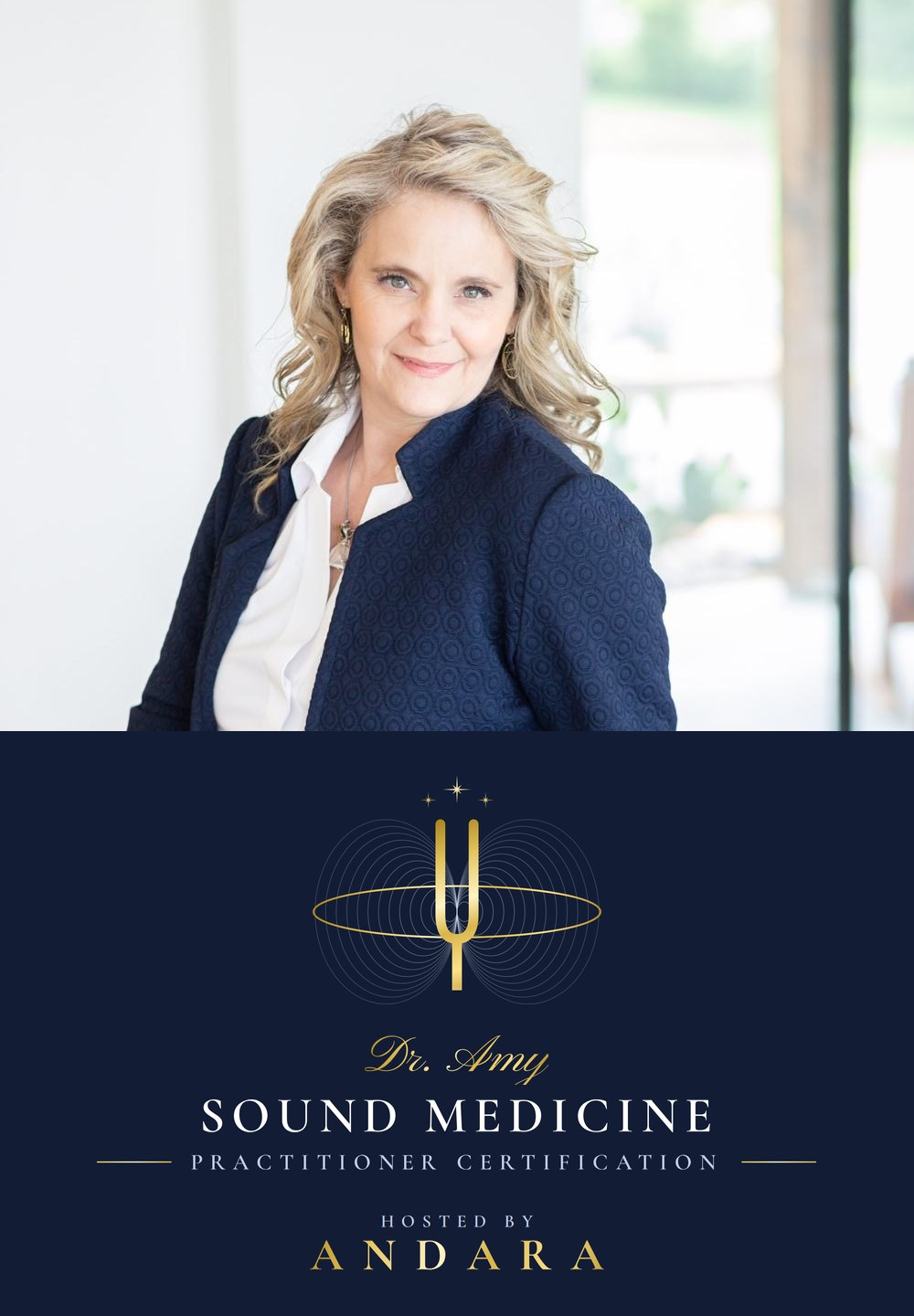 Dr. Amy with the Sound Medicine logo